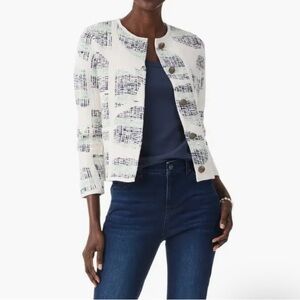 Nic+zoe Circle Sequence Three-Quarter Sleeve Knit Jacket, L, Cream